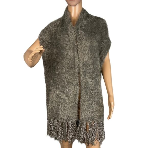 Vintage Alberto Makali Faux Fur Cardigan Sleeveless Fringe Size S Boho Chic Rare - Picture 1 of 8